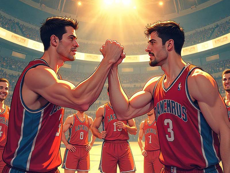 这哥俩要是合作不得了字母哥和布克握手致意畅聊甚欢